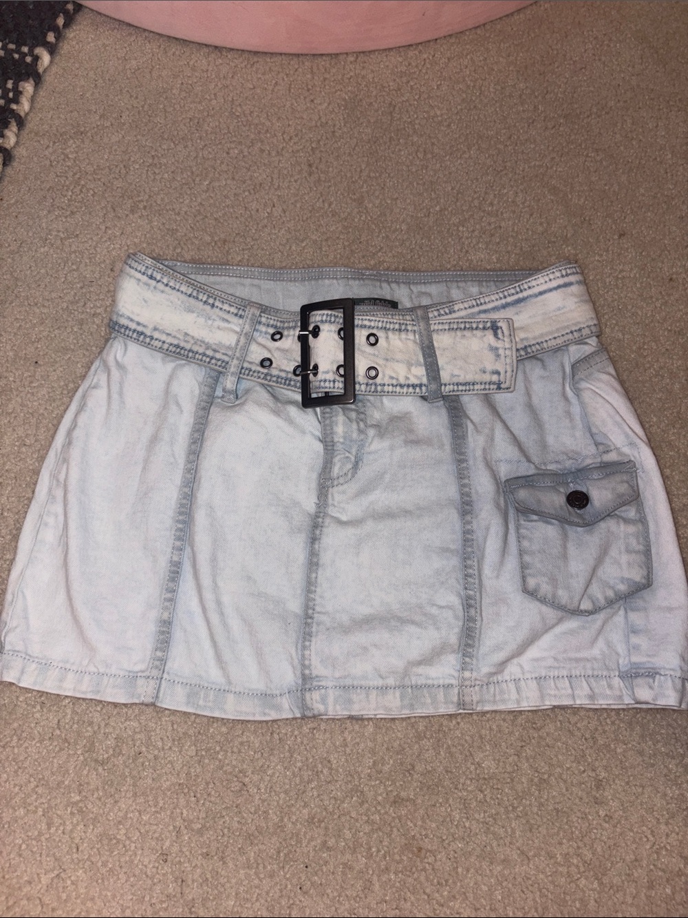 Light Wash Denim Mini Skirt with Belt